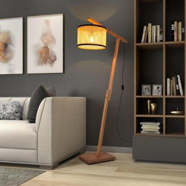 Imagem de Luminária Abajur Chão Pedestal Piso Coluna Cúpula tela - D+MOB, palha 