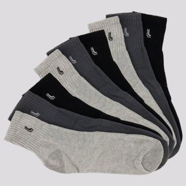 Imagem de Kit Meia Lupo Cano Médio 9 Pares Preta e Cinza Mescla, 37-40