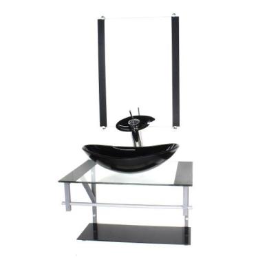 Imagem de Gabinete de vidro para banheiro 60cm ac cuba oval preto com torneira c