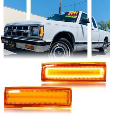 Imagem de GSOWO Conjunto de 2 peças de luzes laterais de LED para Chevy Blazer S10 GMC Jimmy S15 1983-1994, lâmpada de para-lama indicadora frontal, lente fumê branca de substituição lateral, lente âmbar + LED