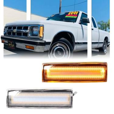 Imagem de GSOWO Conjunto de 2 peças de luzes laterais de LED para Chevy Blazer S10 GMC Jimmy S15 1983-1994, lâmpada de para-lama indicadora frontal, lente fumê âmbar substituição lateral, lente transparente +