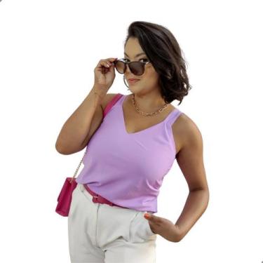 Imagem de Blusa Regata Feminina Básica Alça Larga Crepe Liso Ana - Dama K, Lilás