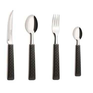 Imagem de Faqueiro para ate 4 pessoas com caixa, Rattan Preto 16 peças - Simonag