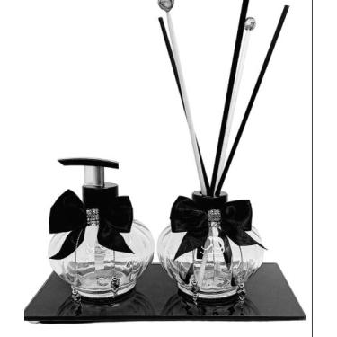 Imagem de Kit Banheiro Lavabo Vidro Dijon 230ml Aromatizador de Varetas Porta  S