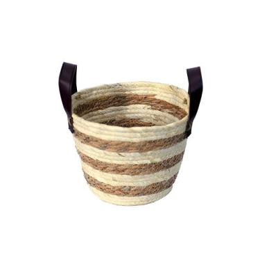 Imagem de Cesto de Fibra Natural Mocca P C/ Alça Ø24x18cm P/ Organização Decoraç