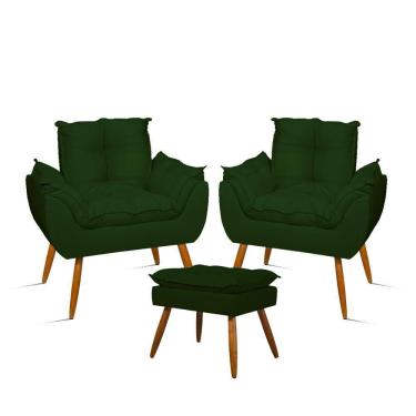 Imagem de Kit 02 Poltronas Decorativas + 01 Puff Para Apoio Dos Pés Cor:verde Verde