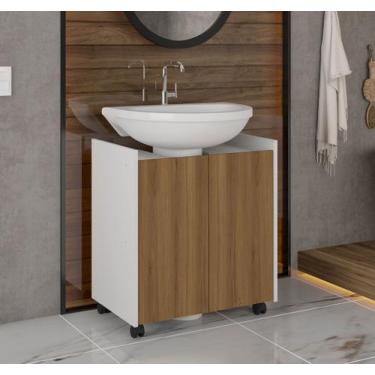 Imagem de Gabinete Banheiro Pia de Coluna Eccos - Potenza Móveis, Branco com Nat