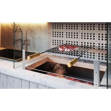 Imagem de Grelha Uruguaia Reta Barra Redonda Esmaltada 70x40 Churrasco - Qualino