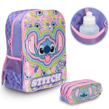 Imagem de Kit Mochila Infantil Stitch Costas Passeio Resistente - Plike