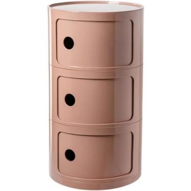 Imagem de Mesa de cabeceira redonda de plástico de 2/3/4 níveis de armazenamento com gavetas e porta deslizante, armário de cabeceira moderno nórdico para quarto, B, 32 x 58 cm