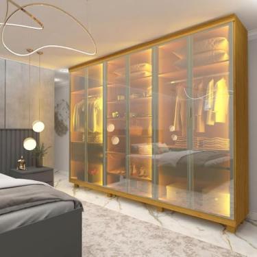 Imagem de Gelius - Guarda Roupa Casal com Vidro Reflecta LED e Pés 6 Portas 100 MDF Imperatriz Gelius