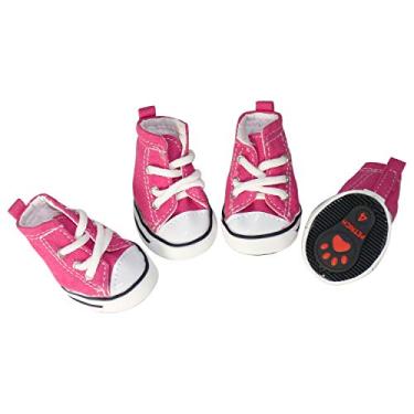 Imagem de GLE2016 Pet Shoes Puppy Sapato de brim esportivo estilo casual antiderrapante botas tênis 4 peçasGLE2016 #5 rosa