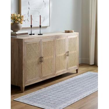 Imagem de Livabliss Nosso tapete de área lavável PNW Home Cottage Border 2'17.8 cm x 7'25.4 cm, branco/azul claro