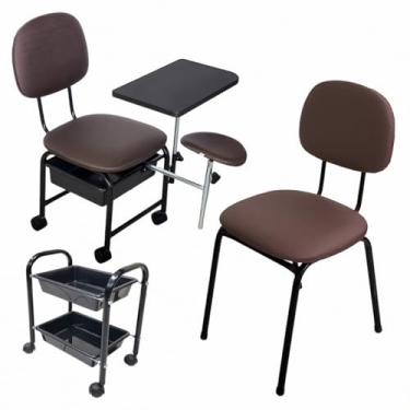 Imagem de Kit Manicure Cadeira Cirandinha + Cadeira + Carrinho For-ty (Estofado Café Facto Estrutura Preta)