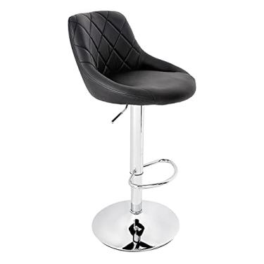 Imagem de CangLong Conjunto de 1 banquetas de bar com altura ajustável giratória, de couro de poliuretano, com banco de bar, banco de bar moderno para cadeiras de balcão de cozinha, preto