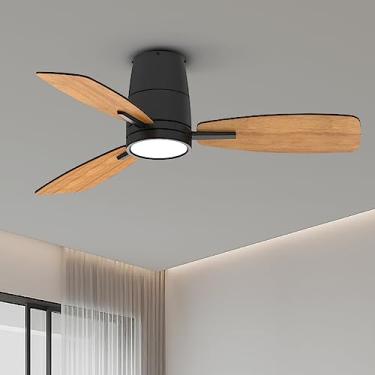Imagem de TALOYA Ventilador de teto com luzes e controle remoto Ventilador silencioso multifuncional de 106.7 cm com três temperaturas de cor e luz de alto brilho e lâminas reversíveis