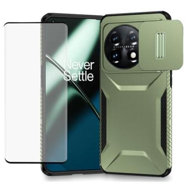 Imagem de Ueokeird Capa para OnePlus 11, One Plus 11 5G PHB110 com protetor de tela de vidro temperado e capa deslizante para câmera, antiderrapante, resistente, à prova de choque, para OnePlus 11 5G, verde