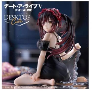 Imagem de Tokisaki Kurumi fofo de mesa - Figura de fantasia de roupa de dormir ao vivo aproximadamente 13 cm estatueta preta de anime