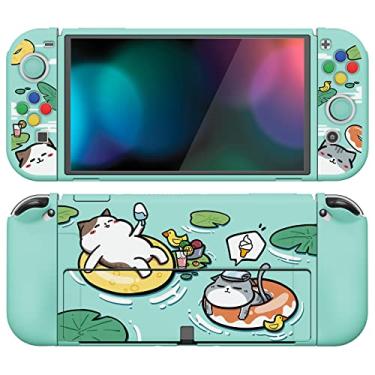 Imagem de PlayVital ZealProtect Capa protetora macia para Nintendo Switch OLED, capa protetora flexível Joycon Grip para Nintendo Switch OLED com tampas de aperto de polegar e botões de direção ABXY - Pool Party Kitten