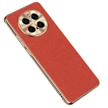 Imagem de POYUFRG Capa de luxo para Honor Magic 7 Pro/7, capa de couro com bordas douradas brilhantes revestidas, pacote total, capa antiqueda, laranja, 7