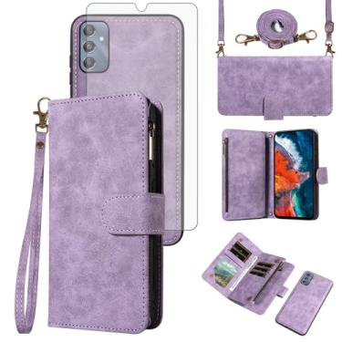 Imagem de Asuwish Capa de telefone para Samsung Galaxy A25 5G/A24 4G/M34/F34 /F34 capa de celular carteira com zíper com protetor de tela de vidro temperado alça transversal alça flip porta-cartão A 25 25A 24A