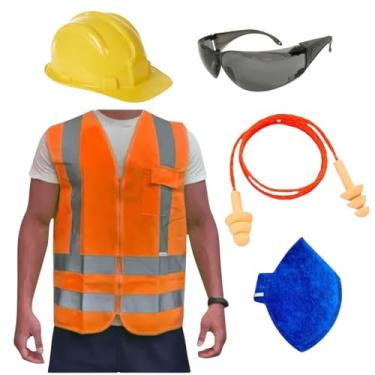 Imagem de Kit Obra Óculos Croma Capacete de Proteção Colete Refletivo Protetor Auricular Máscara PFF2 EPI (Amarelo, M)
