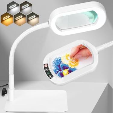 Imagem de IVMAIE Lupa 10X Com Luz E Suporte Lupa Com Luz Mãos Livres Luminária De Mesa Com Luz Regulável Para Trabalho De Perto Artesanato Leitura Ponto Cruz Costura Reparo Hobby Retangular Branco