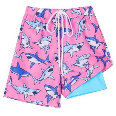 Imagem de Blaward Calção de banho para meninos jovens com forro de compressão FPS 50+ roupa de banho de praia infantil de secagem rápida roupa de banho de verão