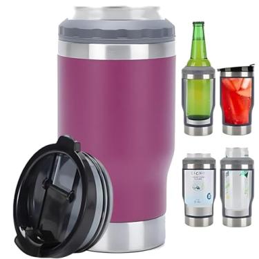 Imagem de Caneca Porta Latas e Isolador 4 em 1 para Lata Fina e Padrão de 355ml e Long Neck de Cerveja. Copo Térmico de Aço Inoxidável Isolado a Vácuo e Termocooler (Roxo)