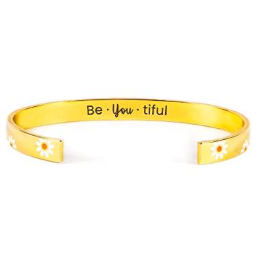 Imagem de História joias pulseiras inspiradoras para mulheres presentes para meninas adolescentes margarida girassol punho pulseira presentes para sua mãe, filha, amigos, irmãs, mantra gravado aniversário, joias de Natal, Metal não precioso, Sem pedras preciosas