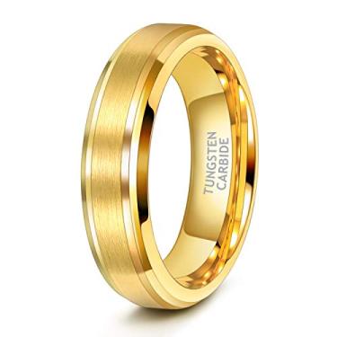 Imagem de Anel de casamento de tungstênio dourado masculino TRUMIUM 6 mm 8 mm com acabamento escovado resistente a arranhões tamanho 5-14
