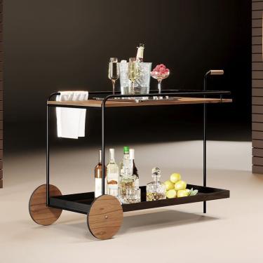 Imagem de Carrinho Bar Sala Gourmet 2 Níveis Moderno Mel / Preto - Agnes - Móveis Montanhês