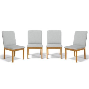 Imagem de Kit Com 4 Cadeiras Daniela Madeira Maciça Estofada Para Mesa De Jantar Linho Cinza 407