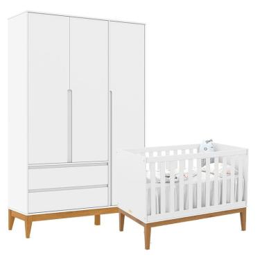 Imagem de Berço Americano Unique e Guarda Roupa 3 Portas Nature Clean Branco Soft Eco Wood – Matic