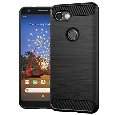 Imagem de SNOSHO Capa fina para Google Pixel 3a, capa protetora de fibra de carbono para Pixel 3a, preta escovada e flexível de TPU (poliuretano termoplástico)