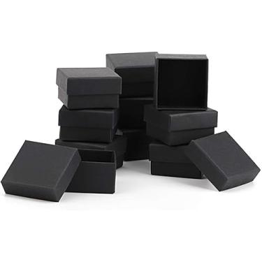 Imagem de dedoot Caixas de presente de joias pretas a granel, caixas de joias de papelão pequenas caixas de presente Kraft 50 peças quadradas 5 x 5 x 3 cm com almofada de veludo