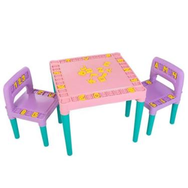 Imagem de Mesa Mesinha Infantil Plástico Didática Com 2 Cadeiras Menino Menina L