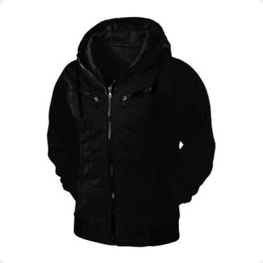 Imagem de Blusa de Frio Raglan Masculina com Capuz e Zíper - Ramazzoni, P, Preto