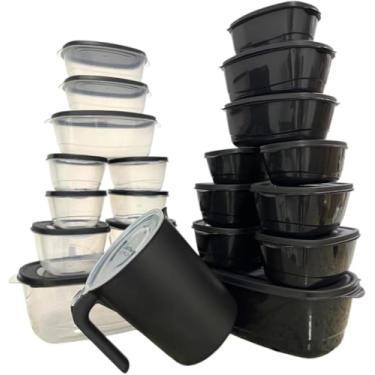 Imagem de Kit de Potes Herméticos com Tampa Potes Plástico 21 unidades Conjunto de Potes Organizadores, Vasilhas Plásticas para Mantimentos e Marmita Tupperware para Cozinha Pote Armazenamento (Preto)