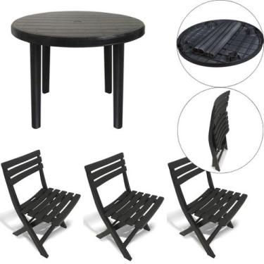 Imagem de 3 Cadeira 1 Mesa Redonda Área Lazer Preta Desmontável 25389 - Arqplast