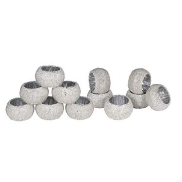 Imagem de Conjunto de 12 anéis de guardanapo com contas – Prata, suporte de guardanapo perfeito para o Natal, Ação de Graças, reunião de família, feito à mão por artesãos habilidosos – um belo complemento para a decoração da sua mesa de jantar