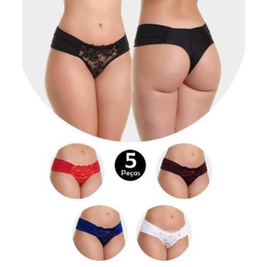 Imagem de Kit 5 Calcinha IMI Lingerie Tanga Fio Dental Duplo Em Microfibra E Ren