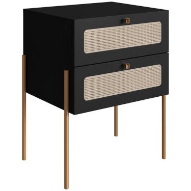 Imagem de Mesa De Cabeceira 2 Gavetas Palhinha 28933 Linha Oslo Nero Artesano Nero