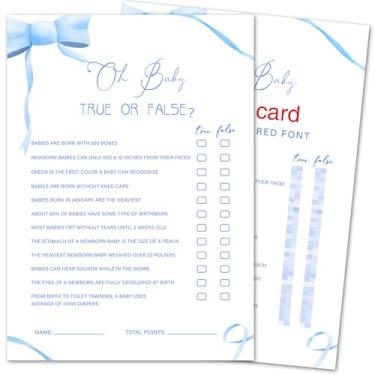 Imagem de ZSHFMY Oh Baby True Or False Game Cards, Blue Bow Baby Shower Games for Boys Gender Reveal Games Party Supplies, 30 Double-Sided Game Cards with 1 Answer Card -b03