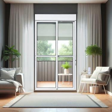 Imagem de Porta De Correr Com Persiana Integrada 2 Folhas Móveis 230 X 120 Elite Com Fecho Automático Vidro Li Branco