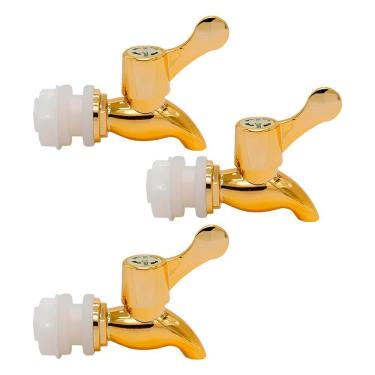 Imagem de Kit 3 Torneiras Para Suqueira Dispenser Plástico Dourada Luxo Filtro Com Vedação