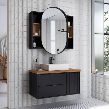 Imagem de Gabinete De Banheiro Toucador 90cm Bianca Preto