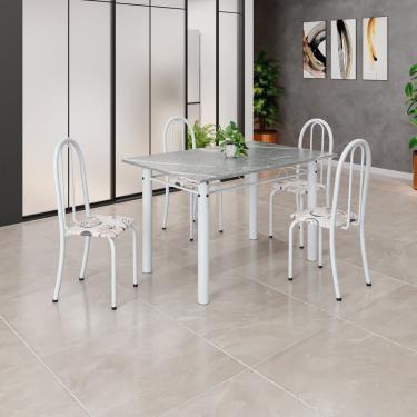 Imagem de Conjunto De Mesa Tubular 120cm X 75cm Tampo Em Granito Topázio Com 4 Cadeiras Iris Arabesco- Branco