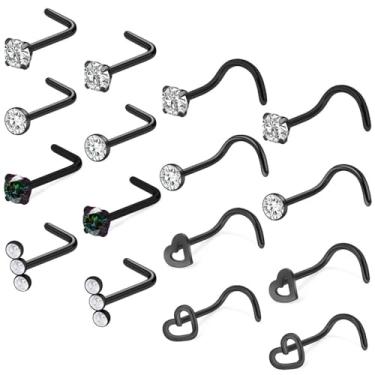 Imagem de Kwoencxi Anéis de nariz de aço inoxidável em forma de L 18G, 20 g, anéis de nariz, hipoalergênicos, zircônia cúbica, narina, piercing de nariz, joia para mulheres e homens, prata, Metal, Zircônia