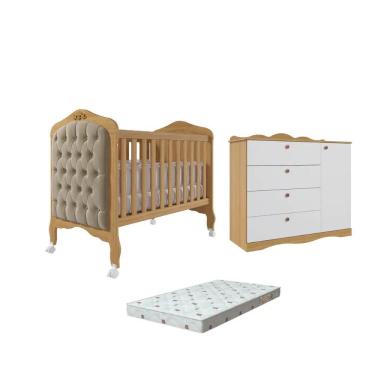 Imagem de Quarto Bebe Berço e Cômoda MDF Canto Dorabelly +Colchão e Capitonê